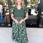 Dusty Green Embroidered Midi Dress-500 Midi-POLOGRAM-July & June Women's Fashion Boutique Located in San Antonio, Texas