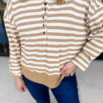 Casual Cool Henley Long Sleeve - Tan-210 Casual Blouses-POLOGRAM-July & June Women's Fashion Boutique Located in San Antonio, Texas