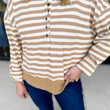 Casual Cool Henley Long Sleeve - Tan-210 Casual Blouses-POLOGRAM-July & June Women's Fashion Boutique Located in San Antonio, Texas
