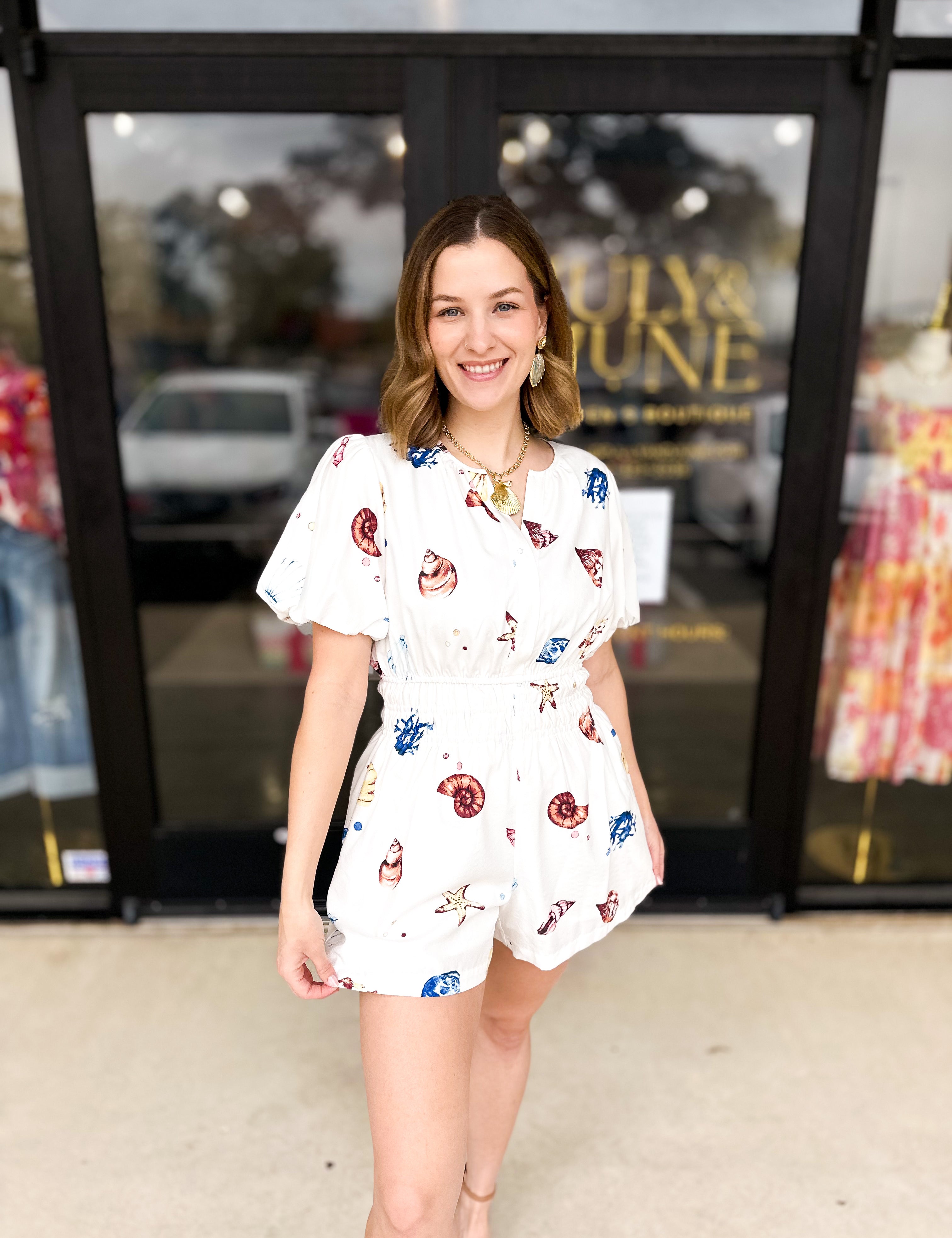 Sally Seashell Romper-510 Mini-JODIFL-July & June Women's Fashion Boutique Located in San Antonio, Texas