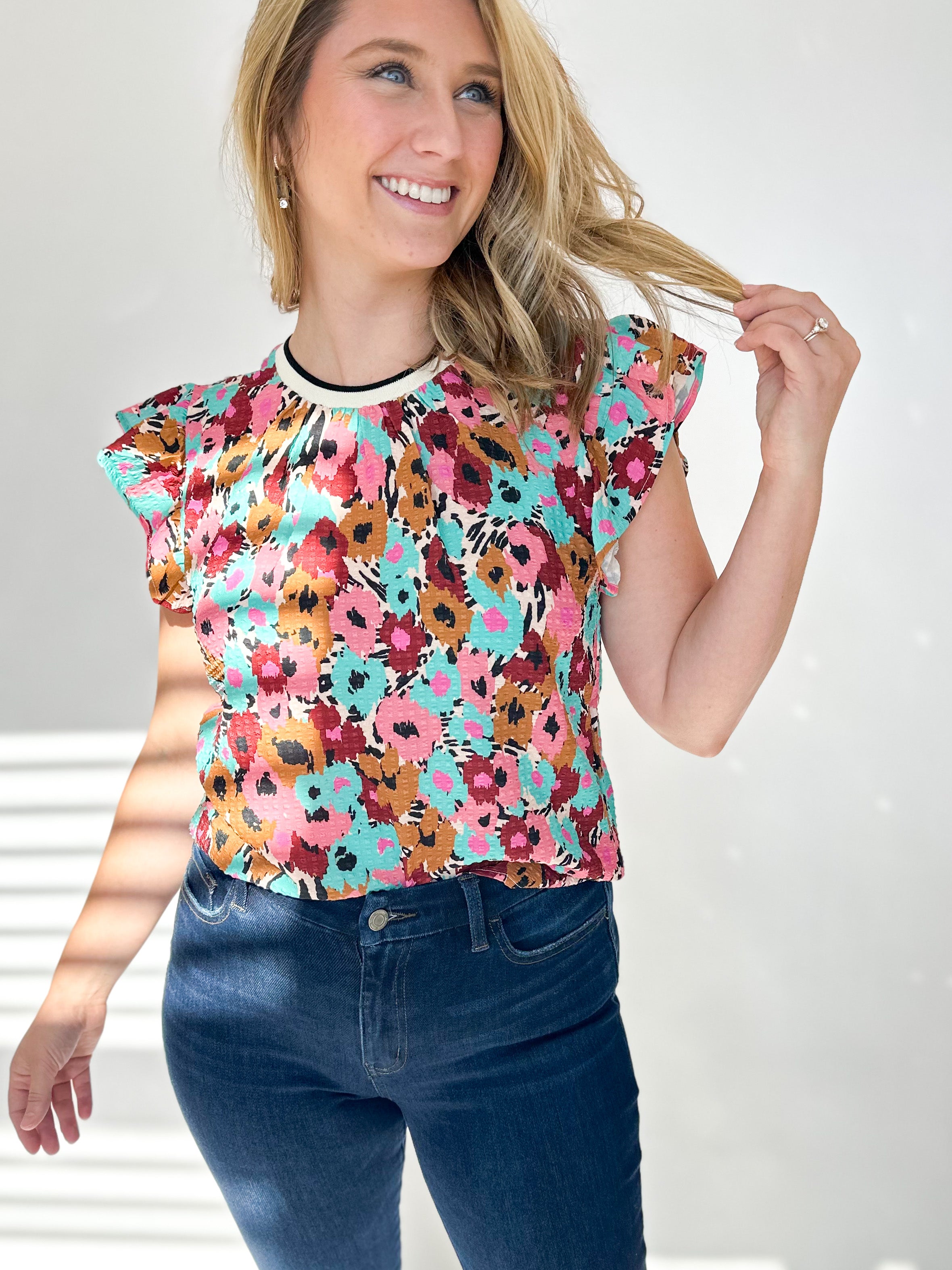 Bold Fall Florals Contrast Blouse - THML-200 Fashion Blouses-THML-July & June Women's Fashion Boutique Located in San Antonio, Texas