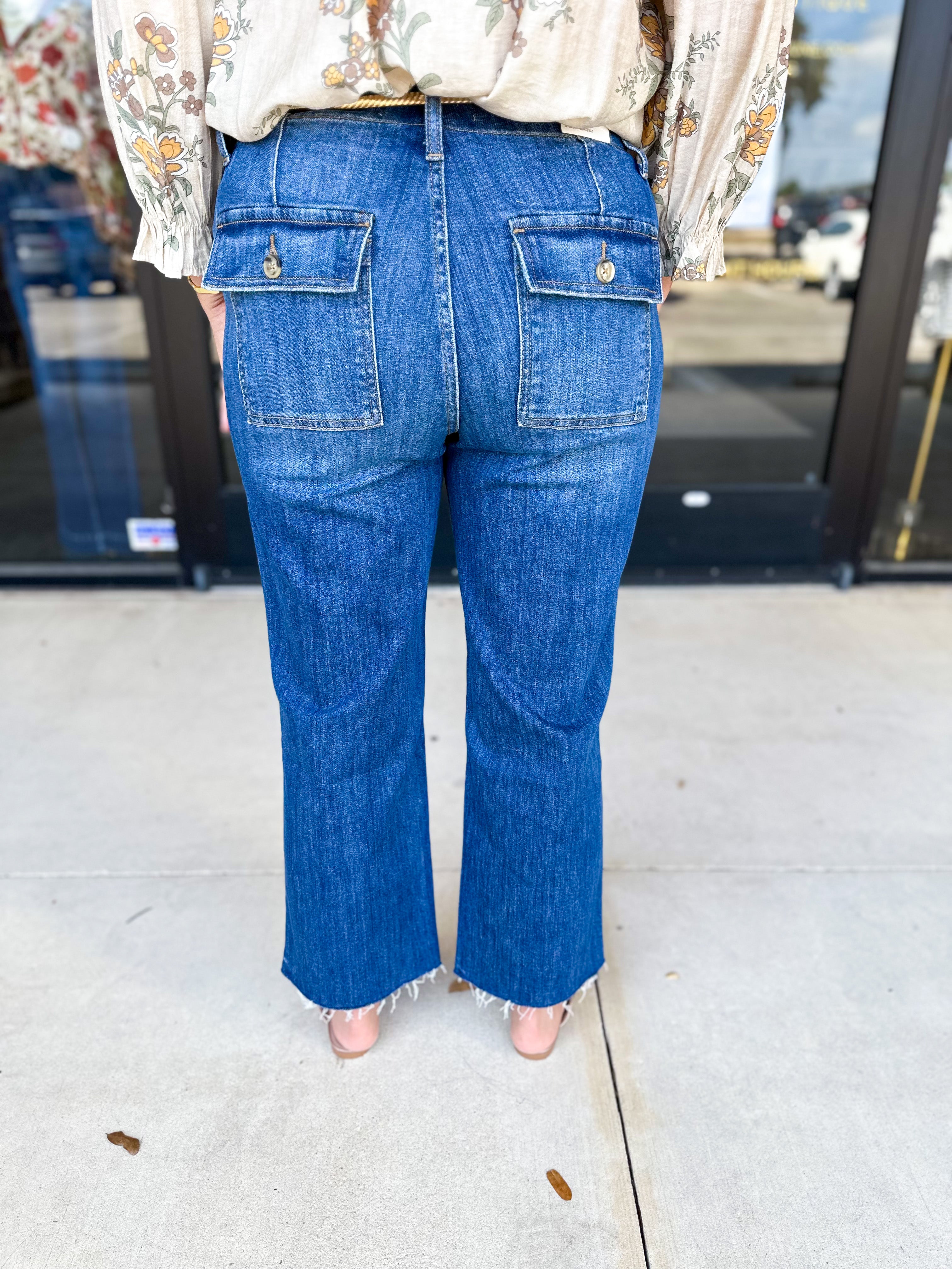 Vervet - High Rise Utility Medium Wash Jeans-400 Pants-VEVERT BY FLYING MONKEY-July & June Women's Fashion Boutique Located in San Antonio, Texas