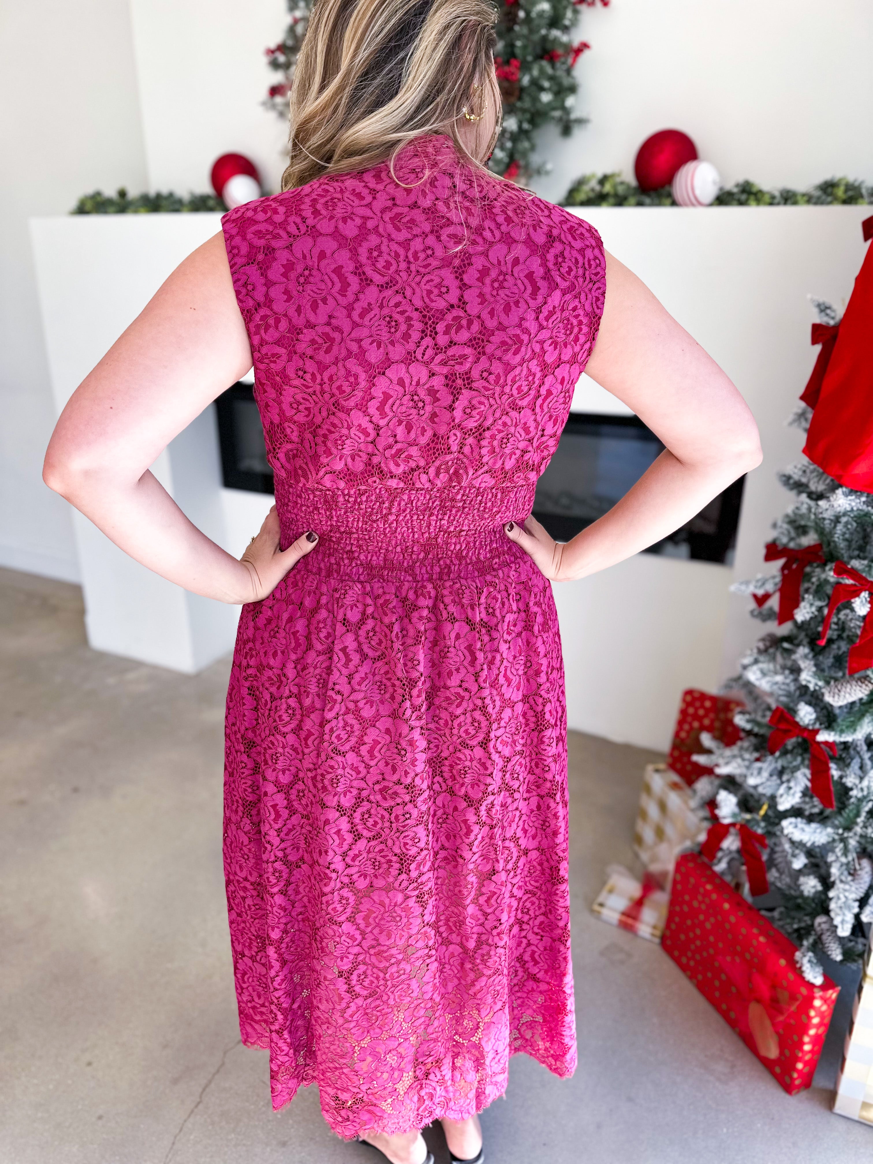 Elegant Lace Midi Dress - Merlot-500 Midi-FATE-July & June Women's Fashion Boutique Located in San Antonio, Texas