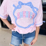Pink Gingham USA Tee-210 Casual Blouses-PEACH LOVE-July & June Women's Fashion Boutique Located in San Antonio, Texas