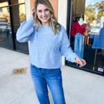 Heather Blue Floral Sweater-230 Sweaters/Cardis-ALLIE ROSE-July & June Women's Fashion Boutique Located in San Antonio, Texas
