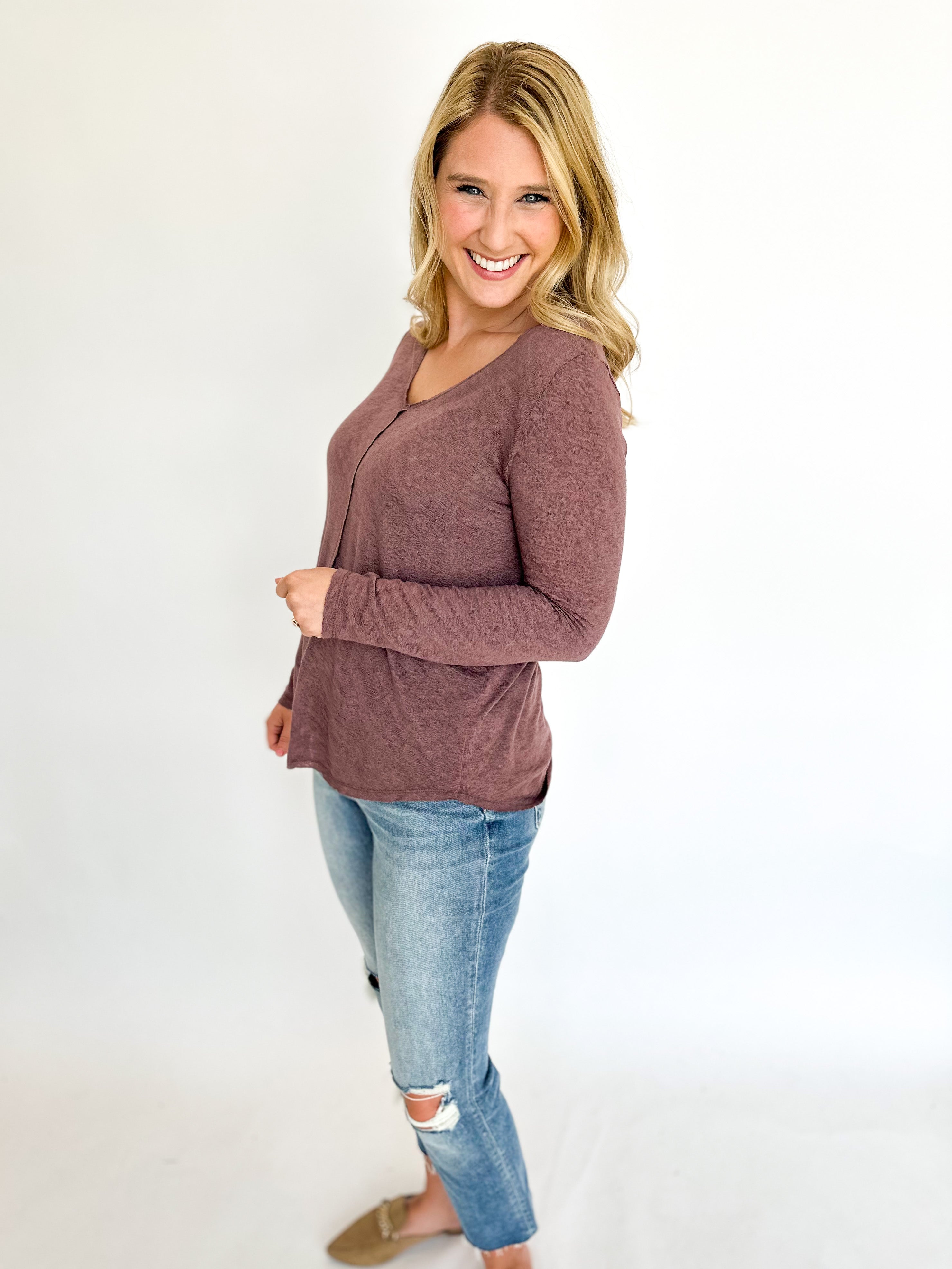 Your Favorite Long Sleeve Knit Top - Mauve-210 Casual Blouses-WASABI + MINT-July & June Women's Fashion Boutique Located in San Antonio, Texas