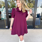 Maroon Ruffle Mini Dress-510 Mini-ENTRO-July & June Women's Fashion Boutique Located in San Antonio, Texas