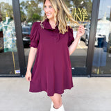 Maroon Ruffle Mini Dress-510 Mini-ENTRO-July & June Women's Fashion Boutique Located in San Antonio, Texas