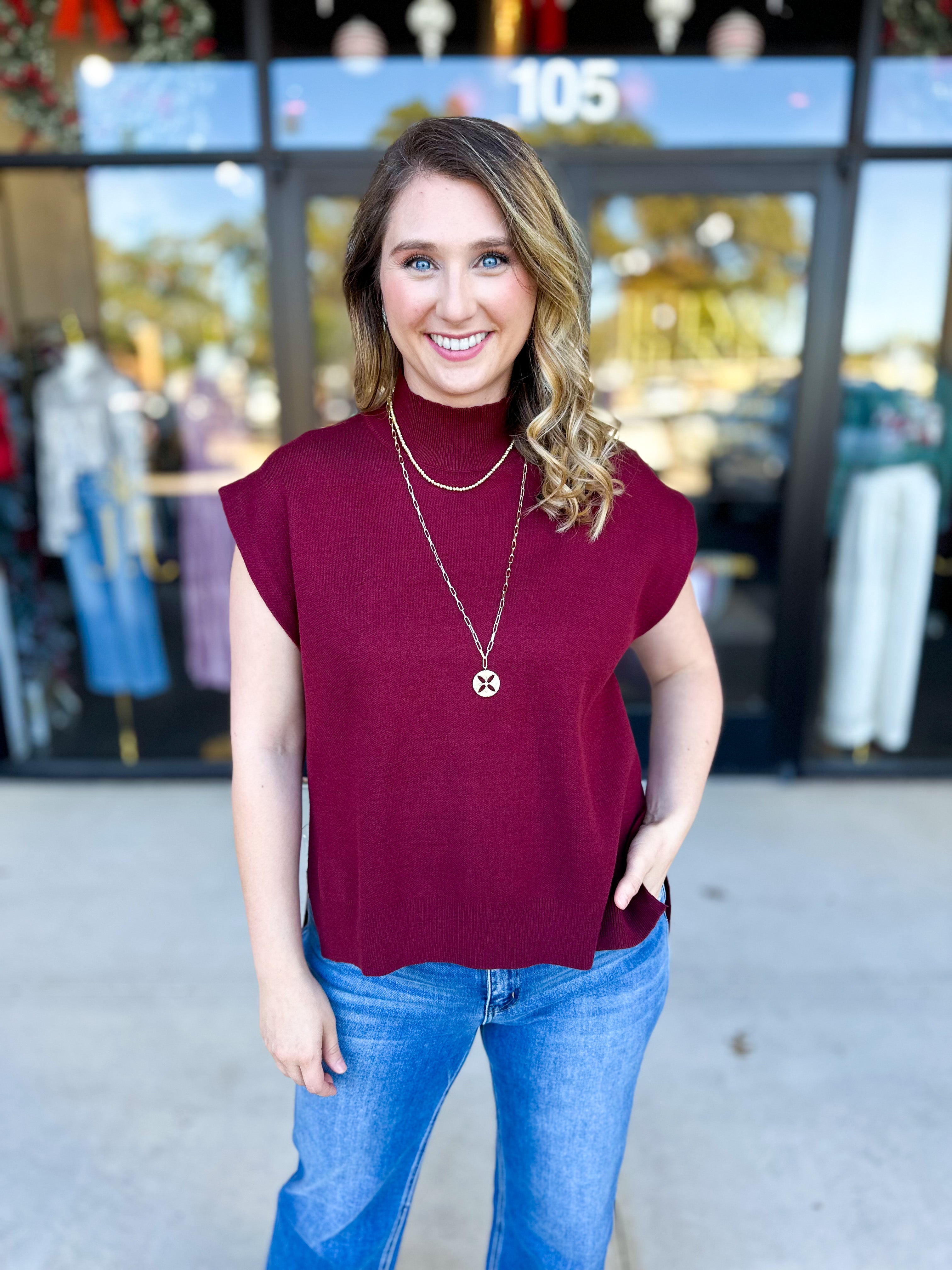 The Abigail Sweater Top - Burgundy-230 Sweaters/Cardis-ENTRO-July & June Women's Fashion Boutique Located in San Antonio, Texas
