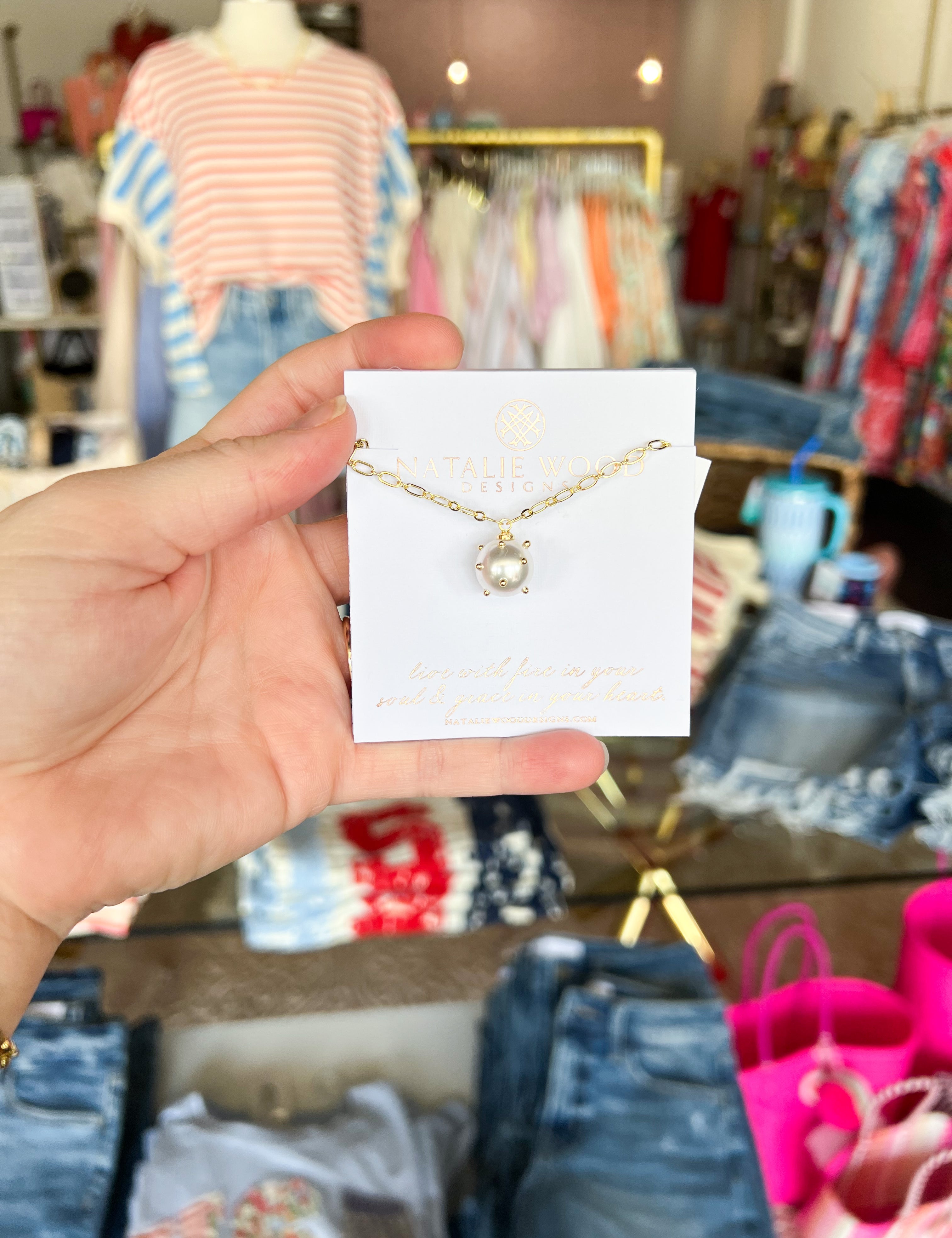Natalie Wood - Carolina Mini Drop Necklace in Pearl-110 Jewelry & Hair-Natalie Wood-July & June Women's Fashion Boutique Located in San Antonio, Texas