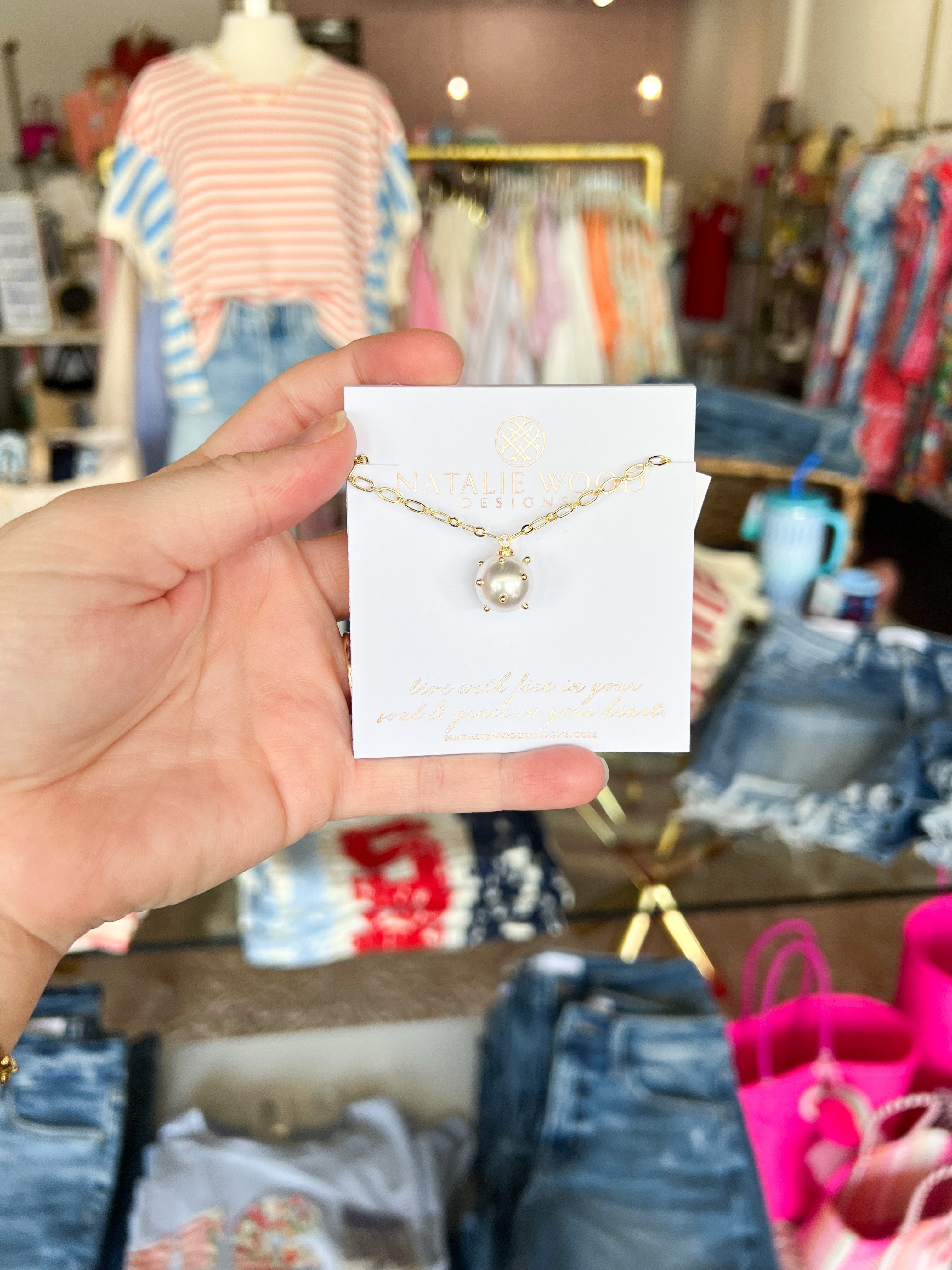 Natalie Wood - Carolina Mini Drop Necklace in Pearl-110 Jewelry & Hair-Natalie Wood-July & June Women's Fashion Boutique Located in San Antonio, Texas