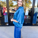 Pink Friday Doorbuster - Classic Satin Blouse - Blue - ONLINE-PINK FRIDAY DOORBUSTERS-GLAM-July & June Women's Fashion Boutique Located in San Antonio, Texas