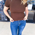Chic Comfy Mock Neck Top - Chocolate-210 Casual Blouses-SKIES ARE BLUE-July & June Women's Fashion Boutique Located in San Antonio, Texas