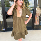 THML - Olive & Tan Suede Mini Dress-510 Mini-THML-July & June Women's Fashion Boutique Located in San Antonio, Texas