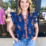 THML - Navy & Rust Blouse-200 Fashion Blouses-THML-July & June Women's Fashion Boutique Located in San Antonio, Texas