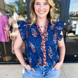 THML - Navy & Rust Blouse-200 Fashion Blouses-THML-July & June Women's Fashion Boutique Located in San Antonio, Texas