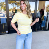 Short Sleeve Stripped Sweater Top - Lemon-230 Sweaters/Cardis-ALLIE ROSE-July & June Women's Fashion Boutique Located in San Antonio, Texas
