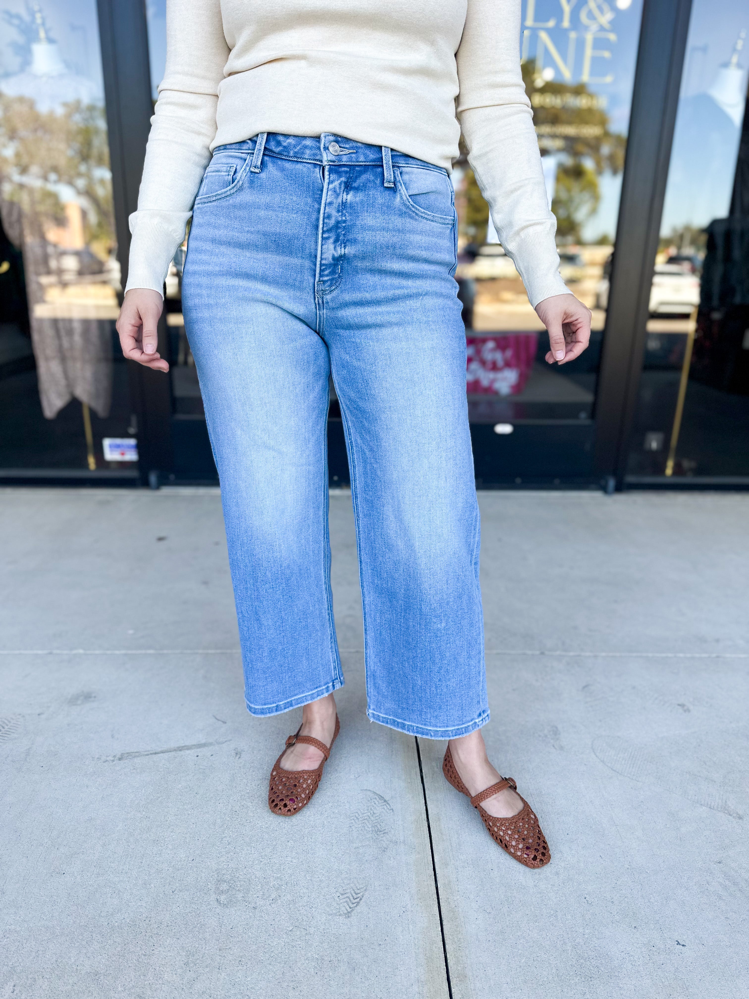 Vervet - High Rise Cropped Wide Leg Jeans-400 Pants-VEVERT BY FLYING MONKEY-July & June Women's Fashion Boutique Located in San Antonio, Texas