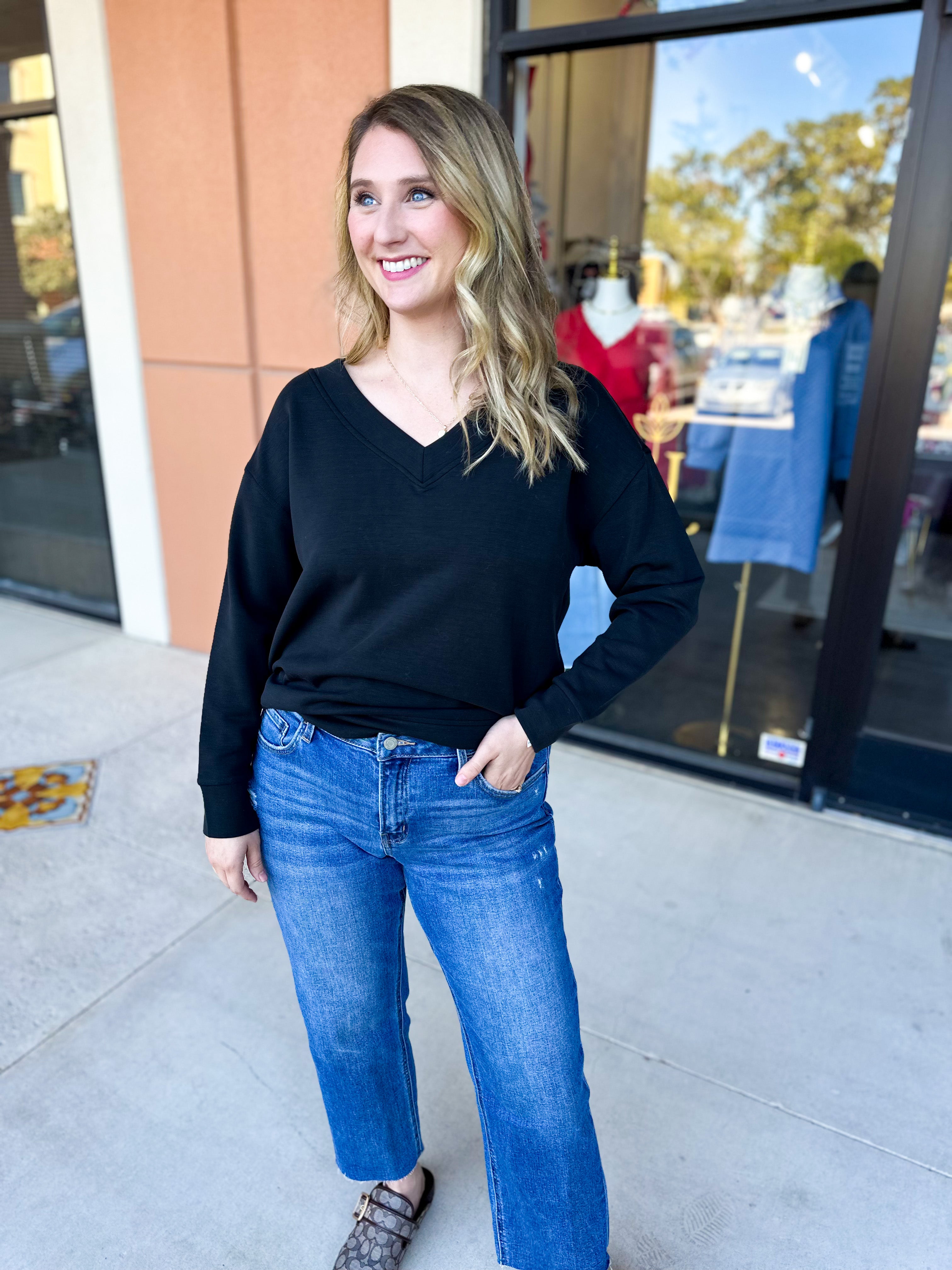 Mary Square - Hazel Long Sleeve - Black-210 Casual Blouses-MARY SQUARE-July & June Women's Fashion Boutique Located in San Antonio, Texas