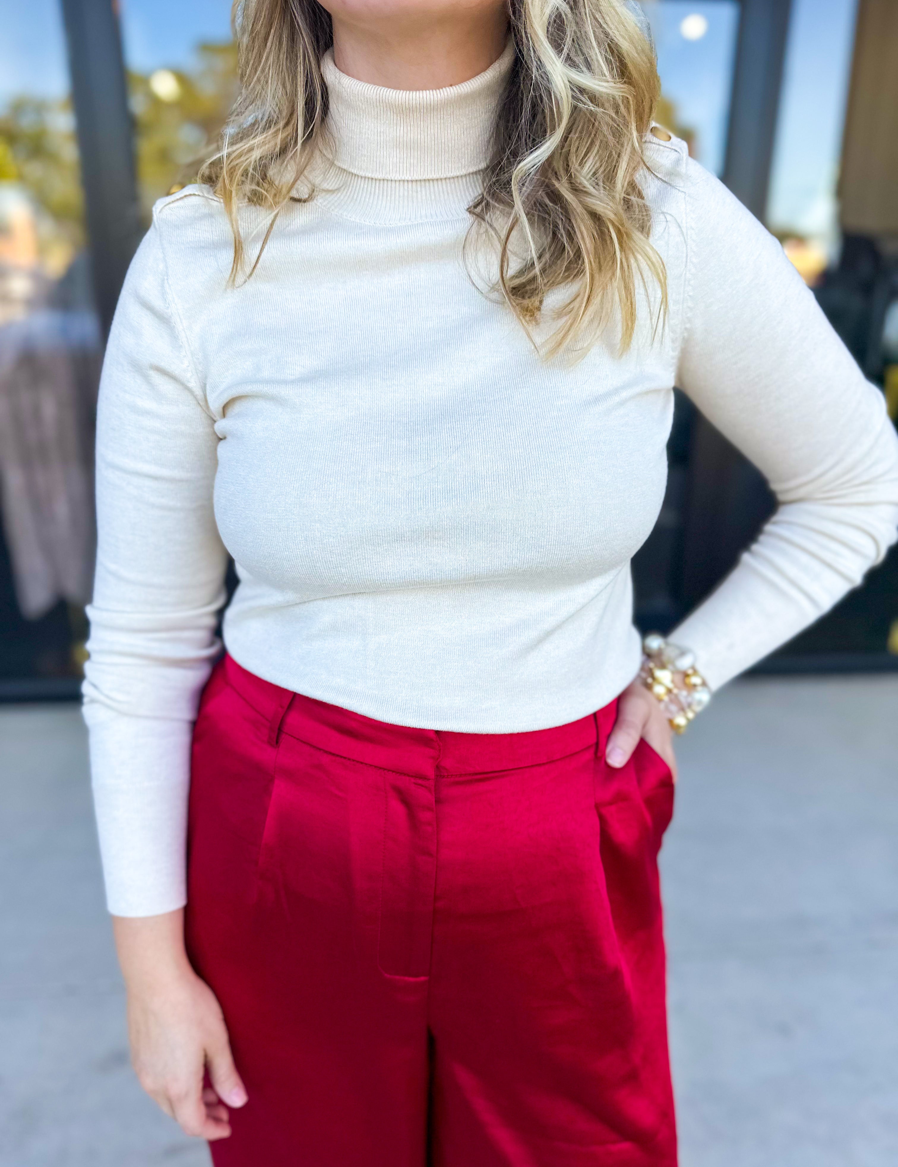 Classic Turtleneck Sweater Top - Cream-230 Sweaters/Cardis-SKIES ARE BLUE-July & June Women's Fashion Boutique Located in San Antonio, Texas