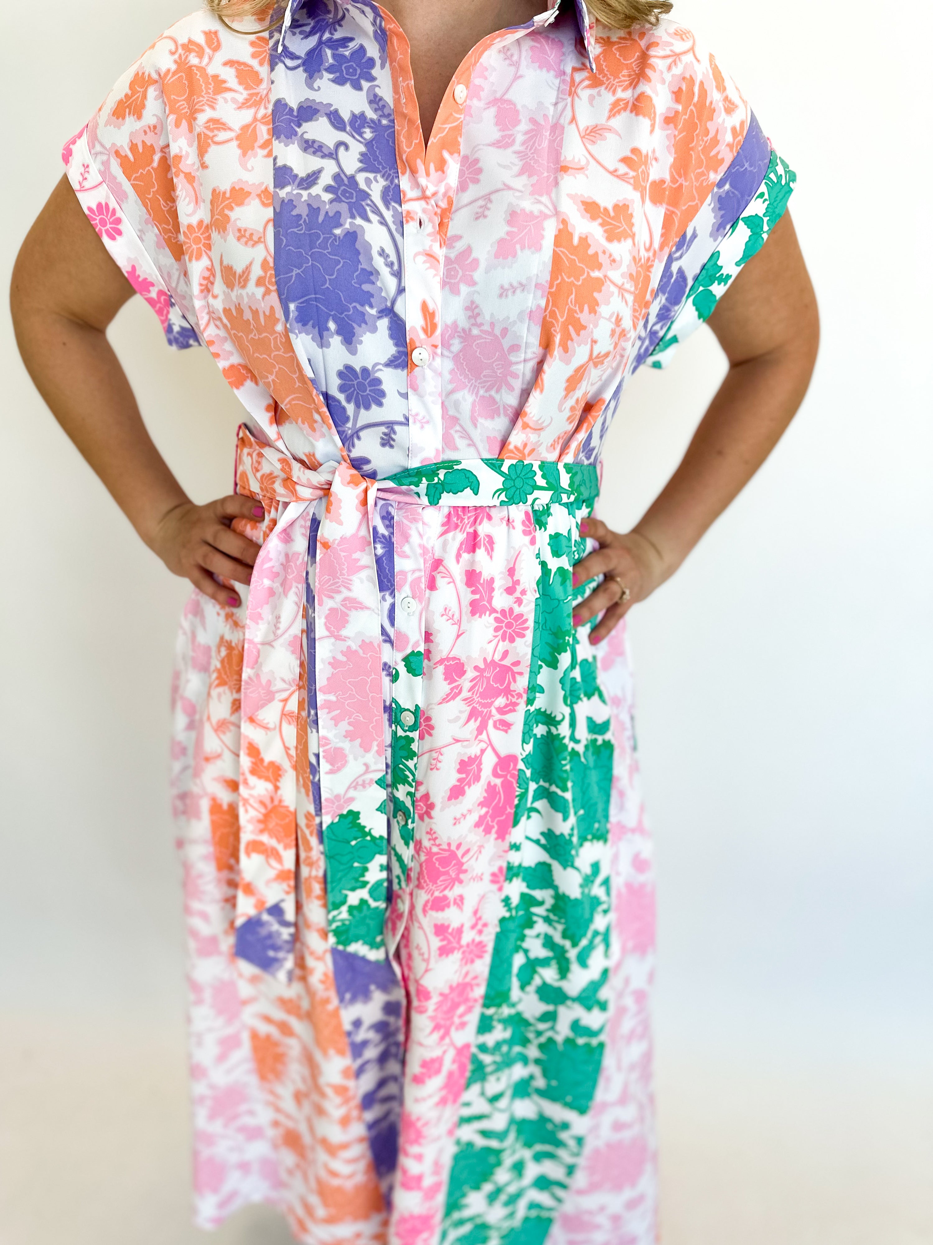 Coral & Kelly Patchwork Midi Dress-500 Midi-ENTRO-July & June Women's Fashion Boutique Located in San Antonio, Texas