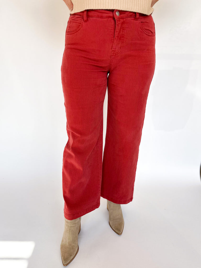 Wide Leg Cropped Denim- Rust-400 Pants-ENTRO-July & June Women's Fashion Boutique Located in San Antonio, Texas