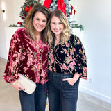 Velvet Floral Blouse - Black-200 Fashion Blouses-JODIFL-July & June Women's Fashion Boutique Located in San Antonio, Texas