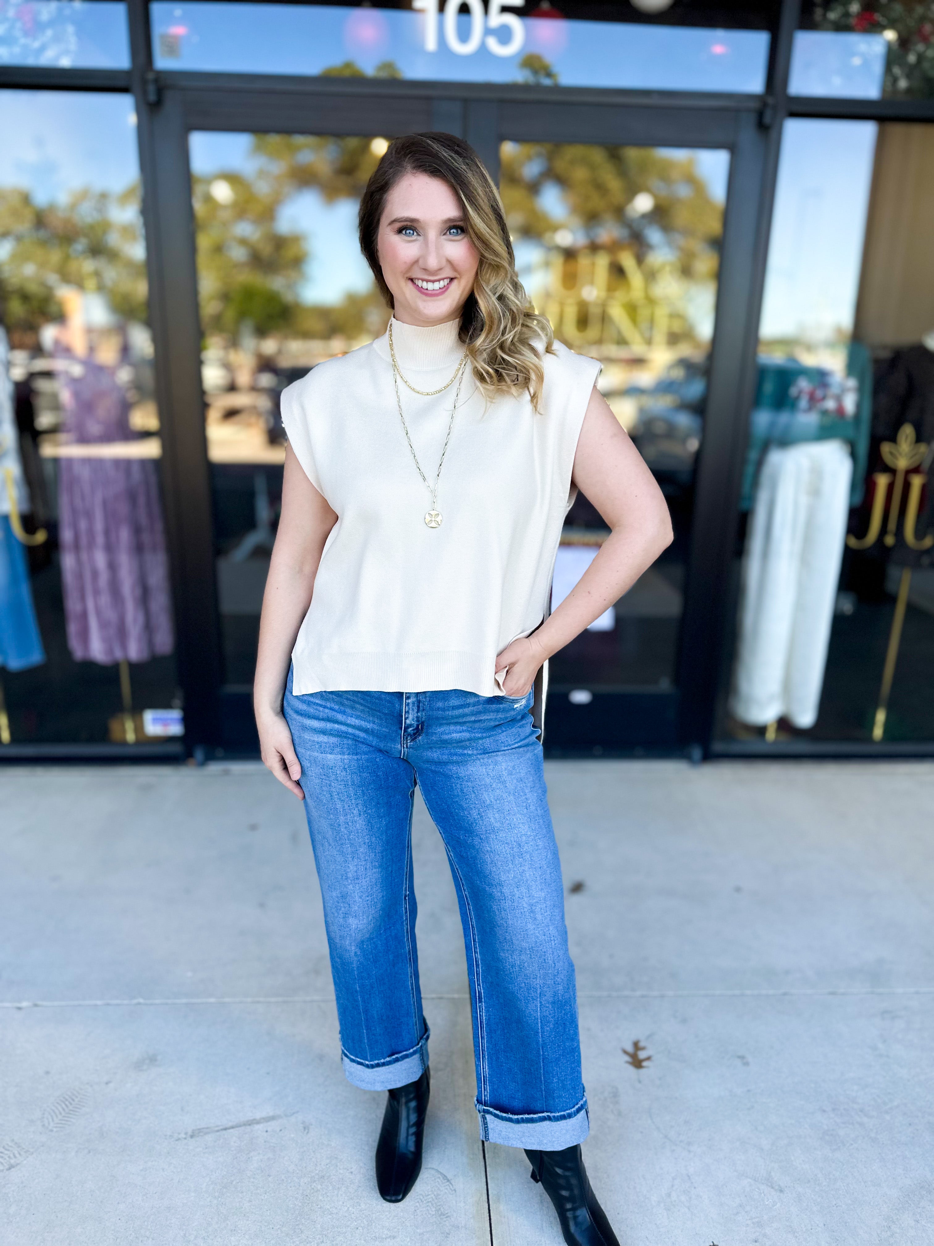 The Abigail Sweater Top - Cream-230 Sweaters/Cardis-ENTRO-July & June Women's Fashion Boutique Located in San Antonio, Texas