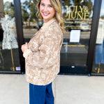 Tan Floral Jacket-600 Outerwear-FATE-July & June Women's Fashion Boutique Located in San Antonio, Texas