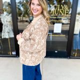 Tan Floral Jacket-600 Outerwear-FATE-July & June Women's Fashion Boutique Located in San Antonio, Texas