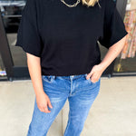 The Ella Knit Sweater Top - Black-230 Sweaters/Cardis-JODIFL-July & June Women's Fashion Boutique Located in San Antonio, Texas