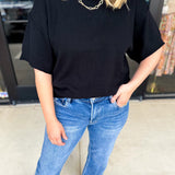 The Ella Knit Sweater Top - Black-230 Sweaters/Cardis-JODIFL-July & June Women's Fashion Boutique Located in San Antonio, Texas