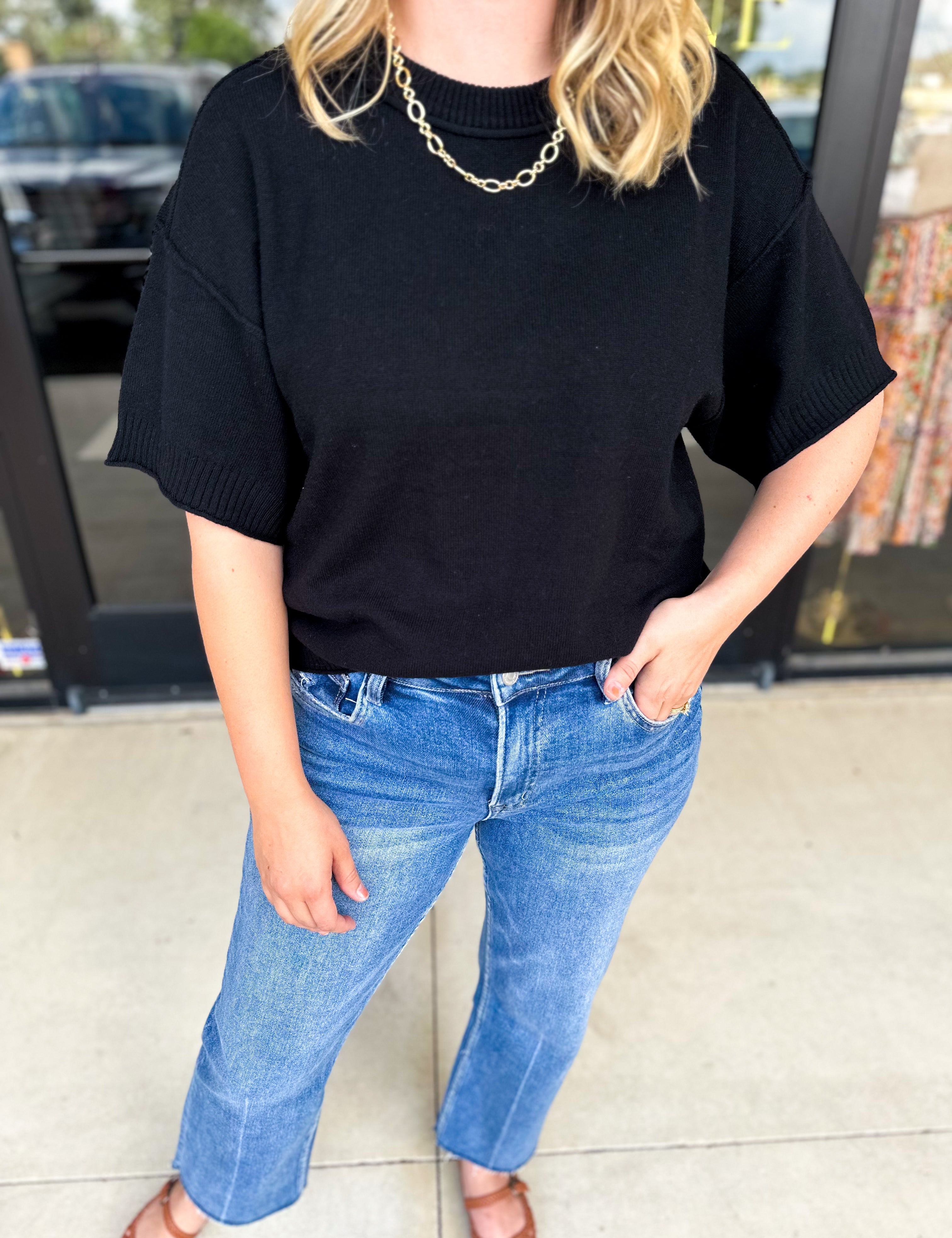 The Ella Knit Sweater Top - Black-230 Sweaters/Cardis-JODIFL-July & June Women's Fashion Boutique Located in San Antonio, Texas