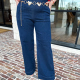 Risen - Dark Wide Leg Patch Pocket Denim Pants-400 Pants-RISEN-July & June Women's Fashion Boutique Located in San Antonio, Texas