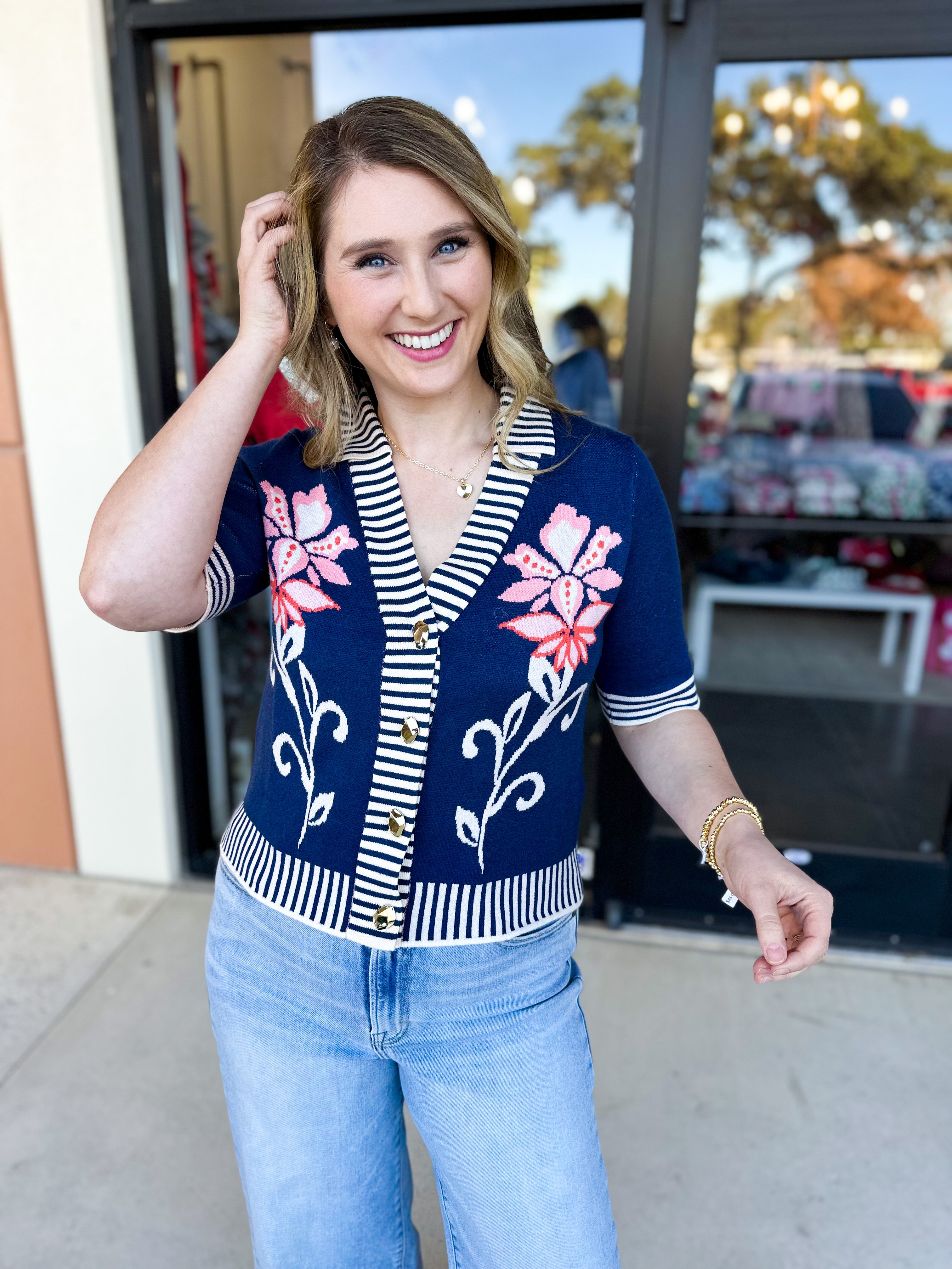 THML- Floral & Stripe Knit Top-230 Sweaters/Cardis-THML-July & June Women's Fashion Boutique Located in San Antonio, Texas