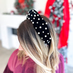 Velvet & Pearls Knotted Headband - Black-130 ACCESSORIES-SHIRALEAH-July & June Women's Fashion Boutique Located in San Antonio, Texas