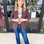 The Blair Blazer - Espresso-600 Outerwear-SKIES ARE BLUE-July & June Women's Fashion Boutique Located in San Antonio, Texas