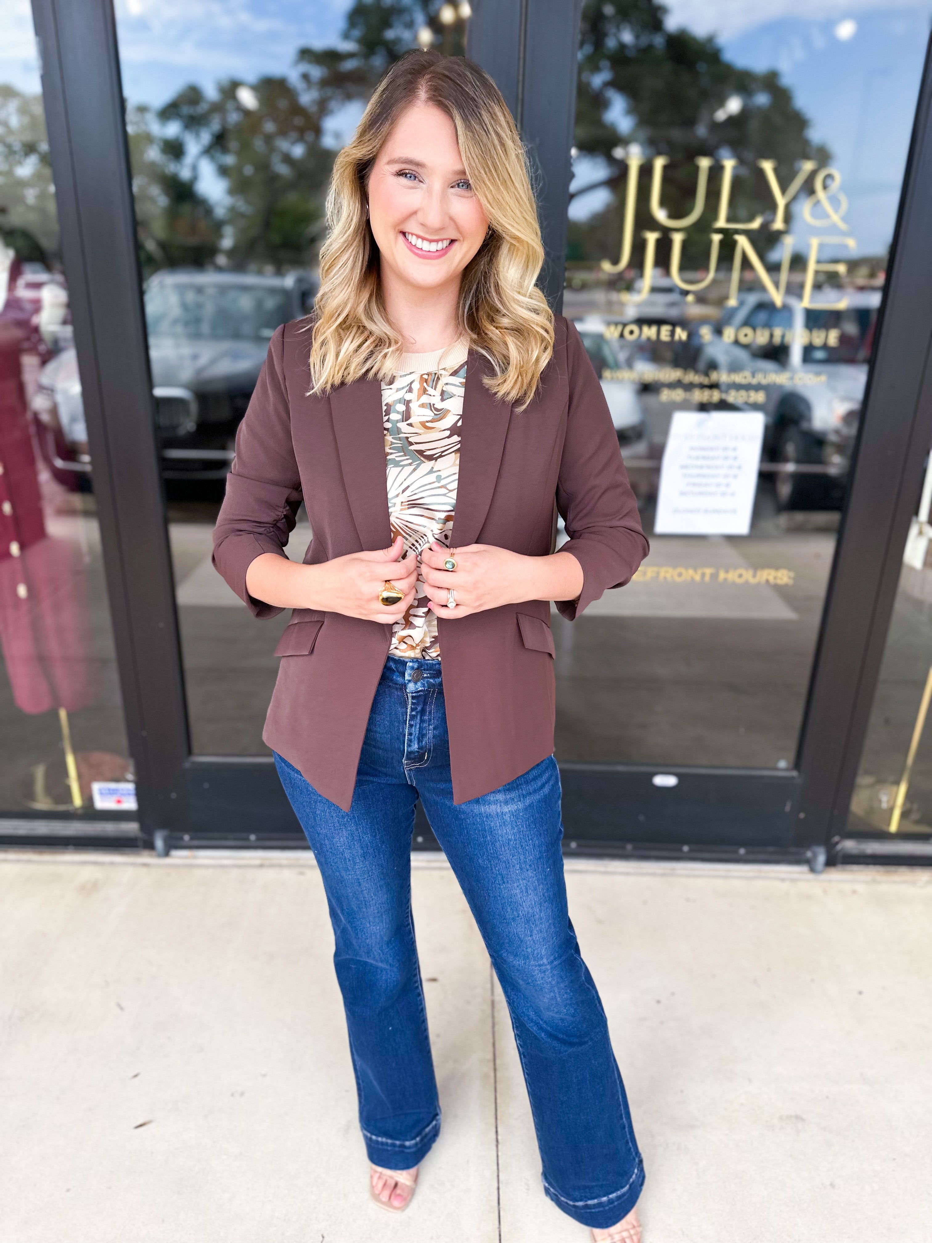 The Blair Blazer - Espresso-600 Outerwear-SKIES ARE BLUE-July & June Women's Fashion Boutique Located in San Antonio, Texas