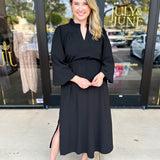 Classic Midi Dress - Black-500 Midi-JODIFL-July & June Women's Fashion Boutique Located in San Antonio, Texas