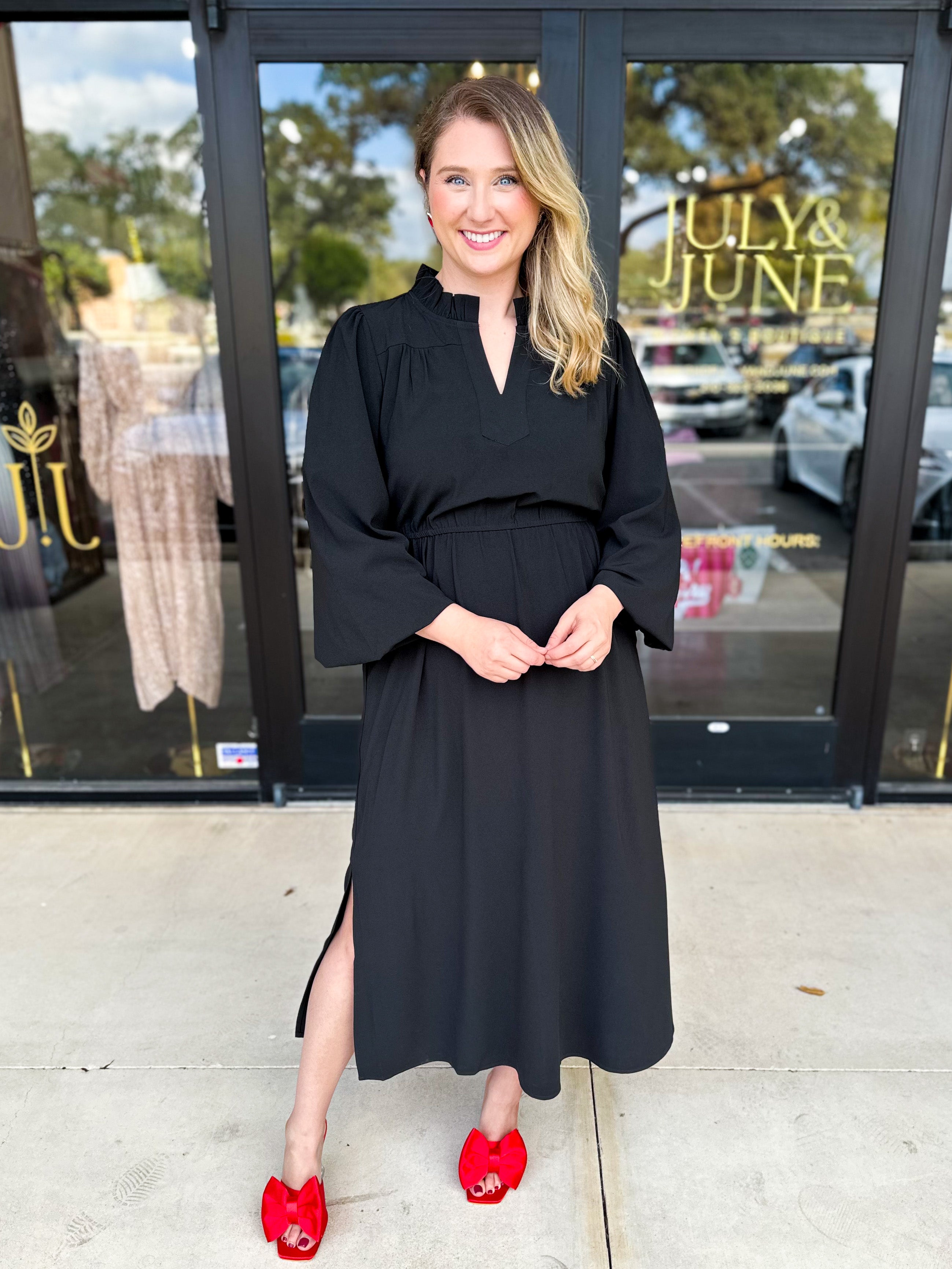 Classic Midi Dress - Black-500 Midi-JODIFL-July & June Women's Fashion Boutique Located in San Antonio, Texas