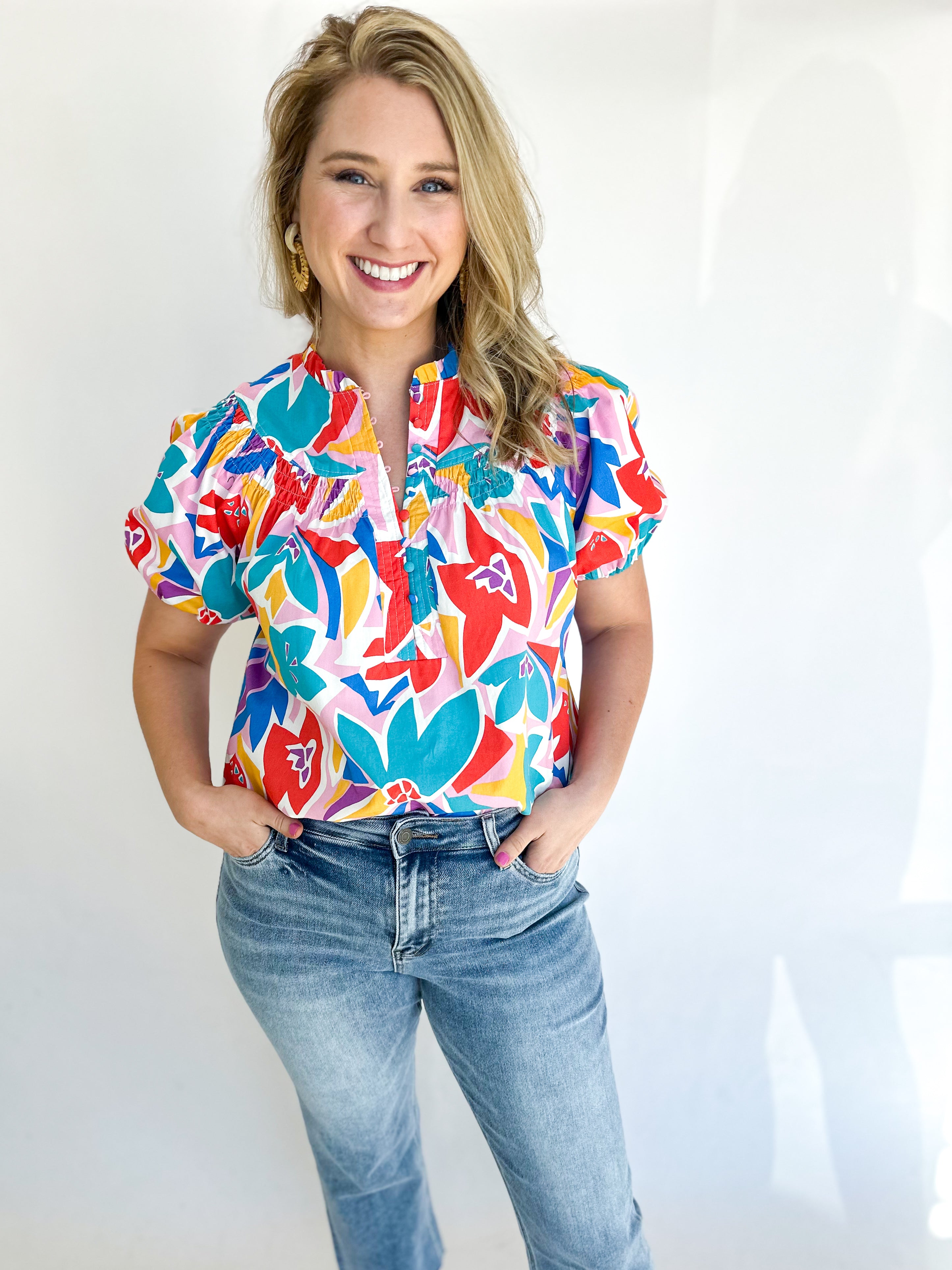 Pop of Fun Blouse-200 Fashion Blouses-FATE-July & June Women's Fashion Boutique Located in San Antonio, Texas