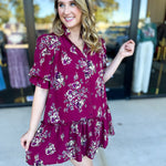 Red Plum Floral Mini Dress-510 Mini-FATE-July & June Women's Fashion Boutique Located in San Antonio, Texas