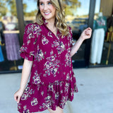 Red Plum Floral Mini Dress-510 Mini-FATE-July & June Women's Fashion Boutique Located in San Antonio, Texas