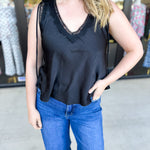 V-Neck Lacy Cami-200 Fashion Blouses-SKIES ARE BLUE-July & June Women's Fashion Boutique Located in San Antonio, Texas