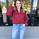 Tartan Ruffle Blouse-200 Fashion Blouses-FATE-July & June Women's Fashion Boutique Located in San Antonio, Texas