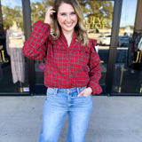 Tartan Ruffle Blouse-200 Fashion Blouses-FATE-July & June Women's Fashion Boutique Located in San Antonio, Texas