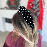 Velvet & Pearls Knotted Headband - Black-130 ACCESSORIES-SHIRALEAH-July & June Women's Fashion Boutique Located in San Antonio, Texas