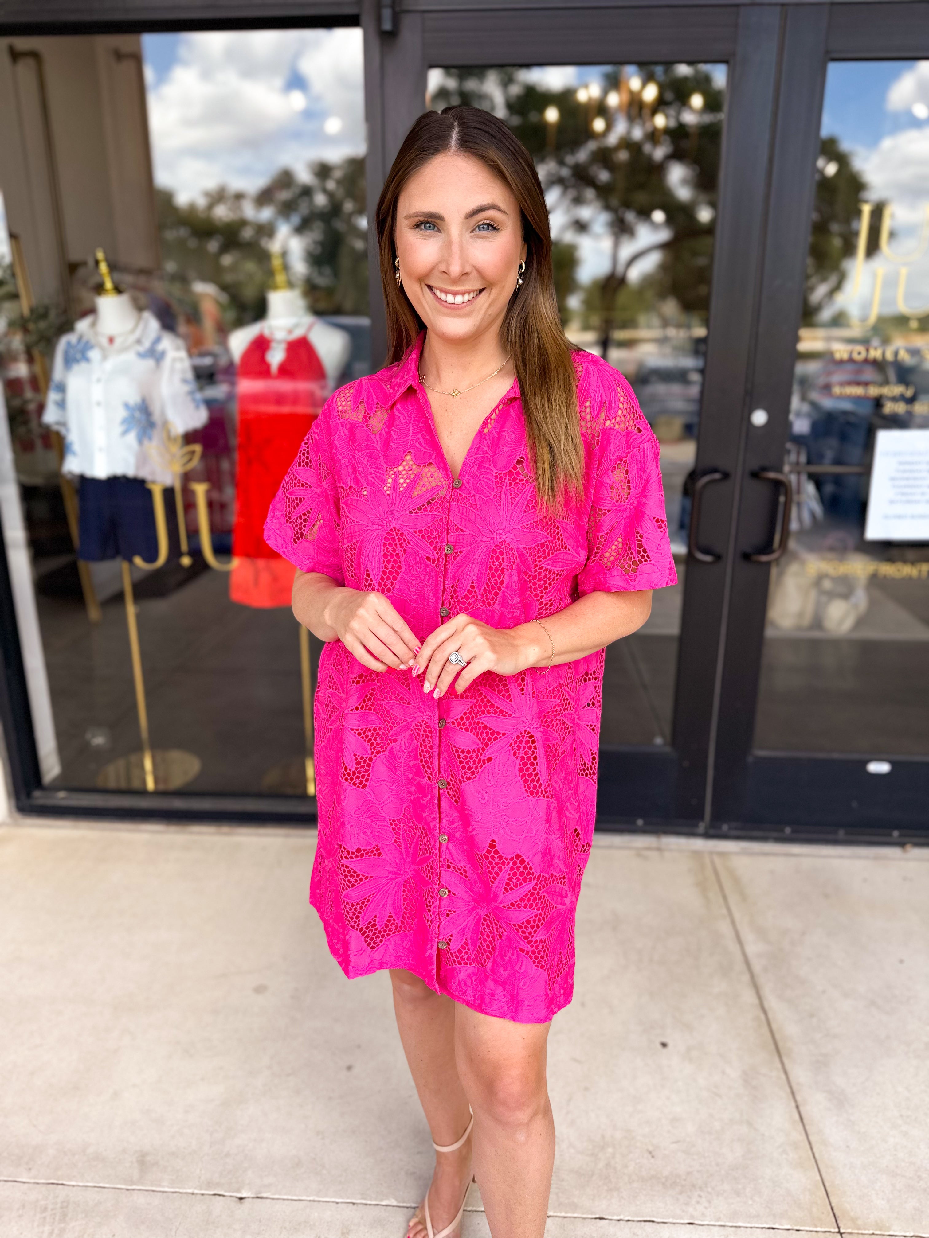Hot Pink Lace Mini Dress-510 Mini-FATE-July & June Women's Fashion Boutique Located in San Antonio, Texas