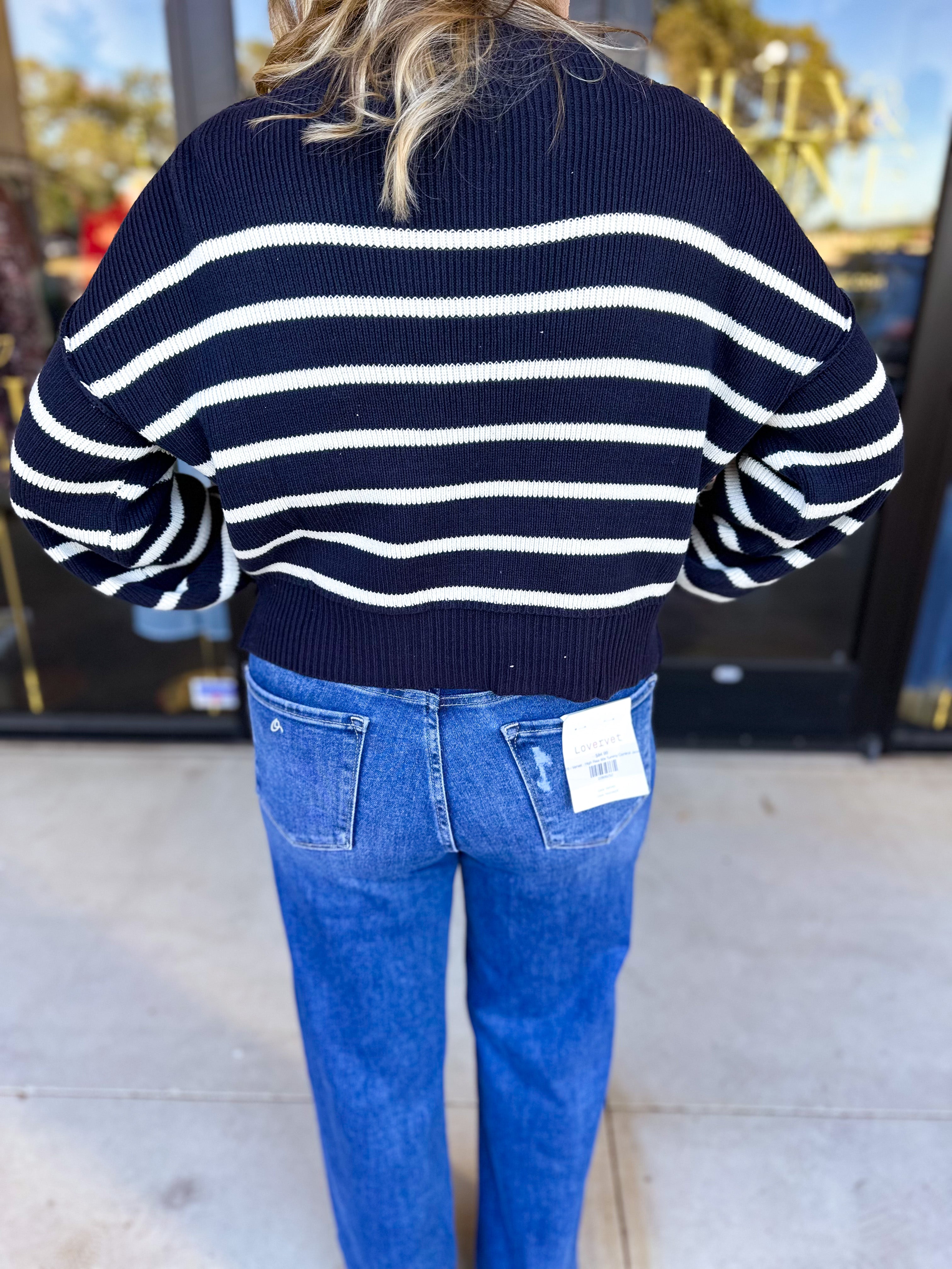 Pink Friday Doorbuster - Mock Neck Sweater Top - Navy - ONLINE-PINK FRIDAY DOORBUSTERS-BLU PEPPER-July & June Women's Fashion Boutique Located in San Antonio, Texas