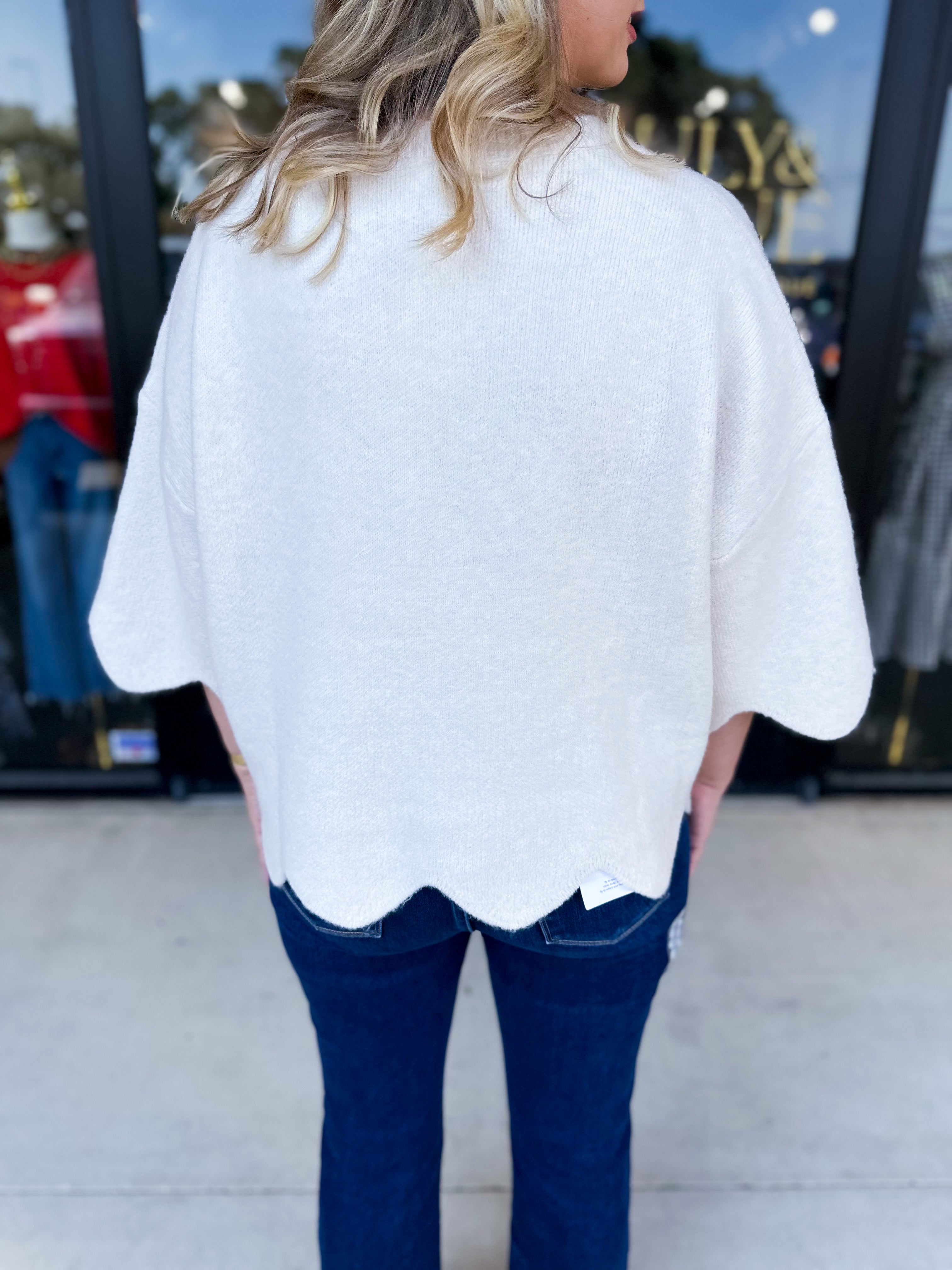 Scalloped Sweater Top - Cream-230 Sweaters/Cardis-ENTRO-July & June Women's Fashion Boutique Located in San Antonio, Texas